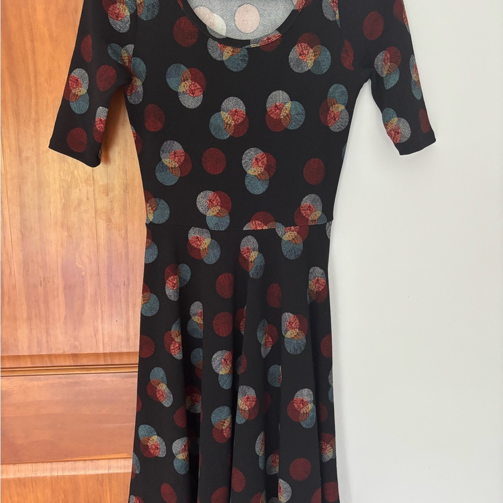 LuLaRoe Black Fit and Flare Midi Dress with 3/4 Sleeves
